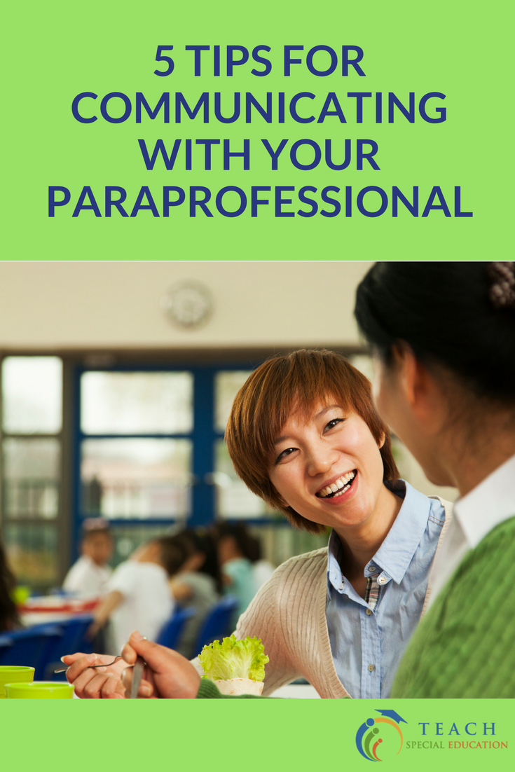 5 Tips for Communicating with your Paraprofessional two women talking in school cafeteria